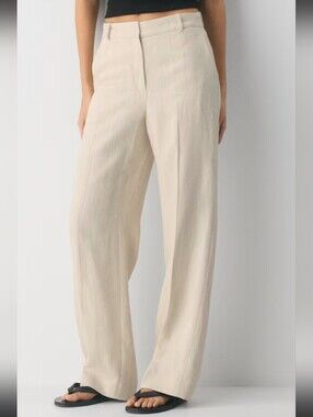 ARITZIA BABATON Agency  beige Linen blend high waist wide leg Pants